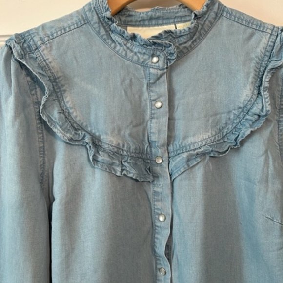Anthropologie Maeve Ruffle Chambray Top - Picture 5 of 10